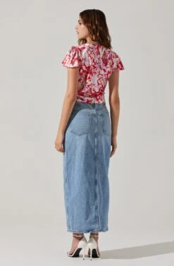 Satin V Neck Flutter Sleeve Top -Sundress Haven AT17746 REDLILACFLORAL 5