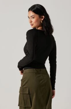 Surplice Long Sleeve Knit Top -Sundress Haven AT18009 BLACK 1