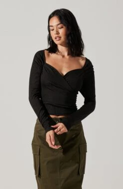 Surplice Long Sleeve Knit Top -Sundress Haven AT18009 BLACK 3