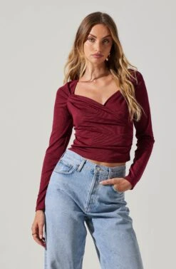 Surplice Long Sleeve Knit Top -Sundress Haven AT18009 WINE 4