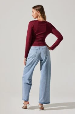 Surplice Long Sleeve Knit Top -Sundress Haven AT18009 WINE 5