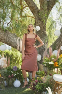 Rina Ruffle Strap Satin Midi Dress -Sundress Haven L18 L28 ASTR WEDDINGS 2499