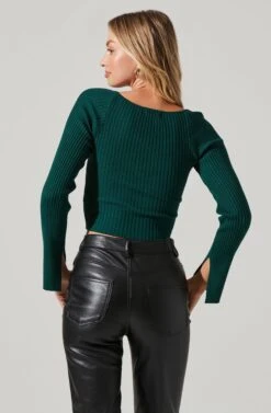 Long Sleeve Cropped Knit Top -Sundress Haven LT17120 FCI EVERGREEN 5