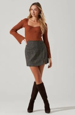 Long Sleeve Cropped Knit Top -Sundress Haven LT17120 FCI HAZELNUT 1