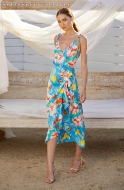 Satin Front Tie Wrap Floral Midi Dress -Sundress Haven MAY SummerWeddingRefresh 5.4 7350