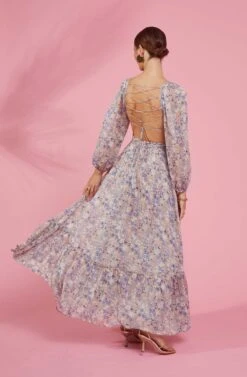 Kammy Floral Open Back Strappy Long Sleeve Maxi Dress -Sundress Haven RESORT 1835